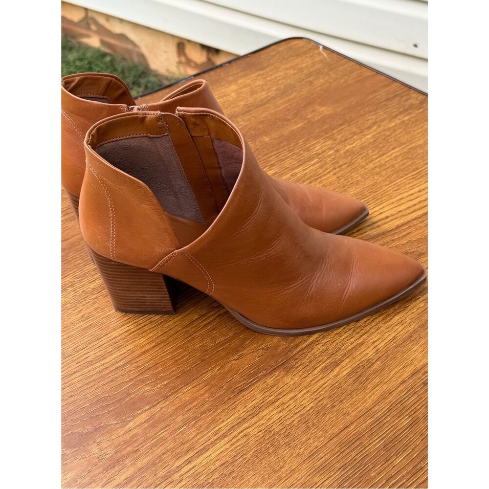 Arezzo Cora Leather Ankle Boots Women’s 10.5B Brown Pointed Toe Block Heel